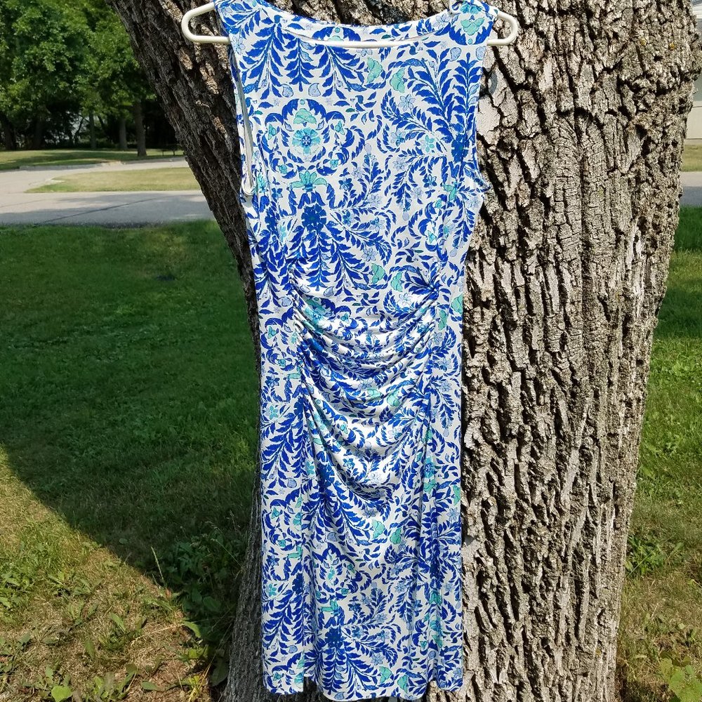 Tory Burch Blue/White Silk Floral Sleeveless Dress